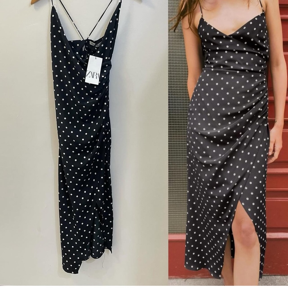 Zara Black and White Polka Dot Midi Dress